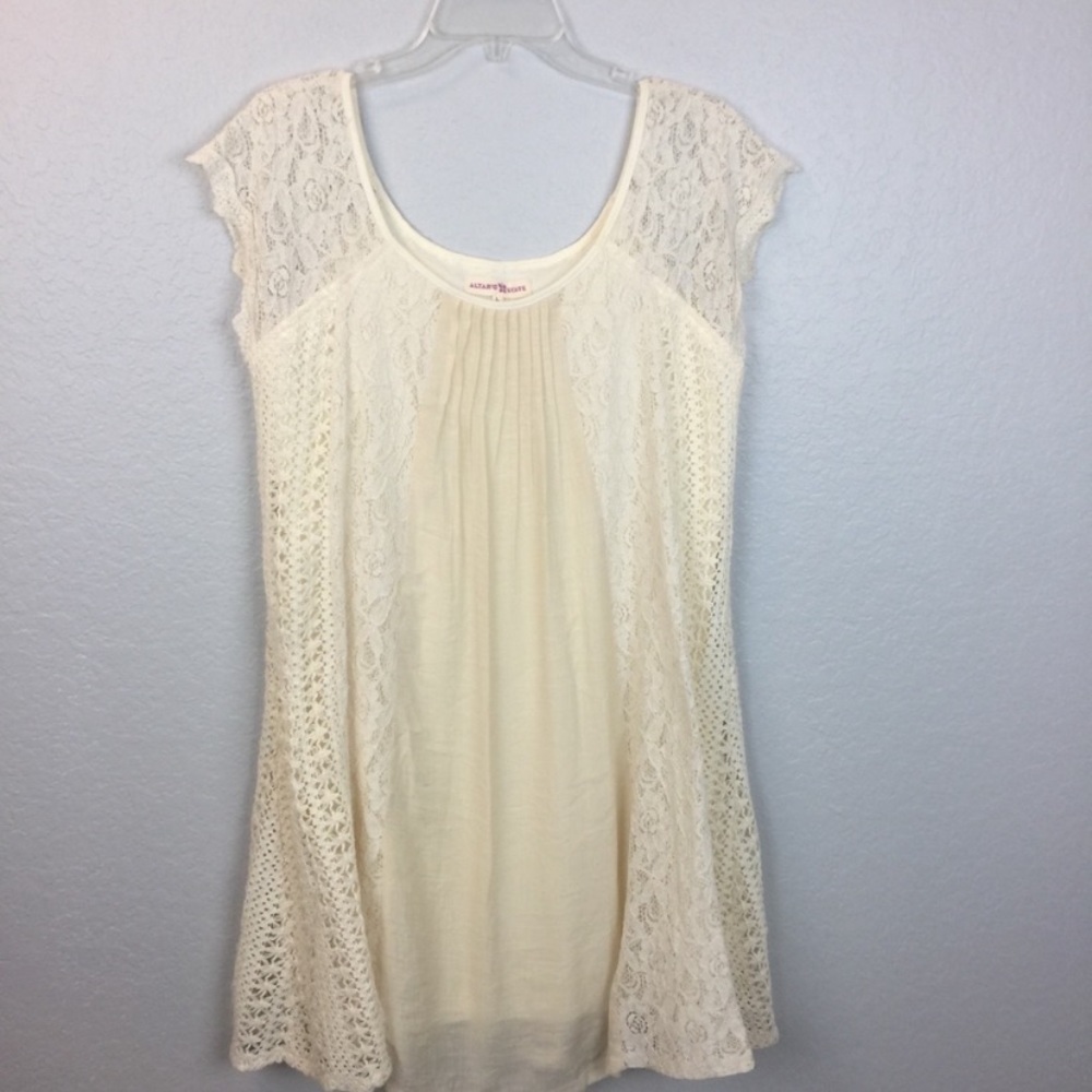 Altar’d State cream lace dress.